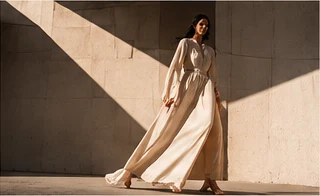 Ensaio de moda com composição arquitetônica e luz natural