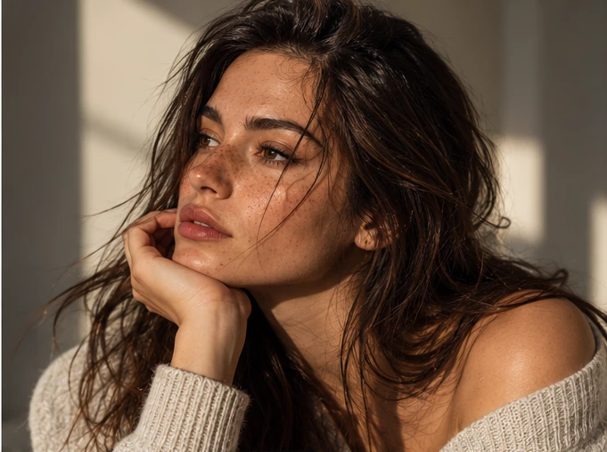 Retrato feminino com luz natural suave