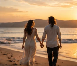 Casal caminhando em ambiente externo